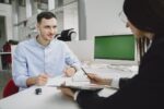 Job candidate discussing salary during an interview