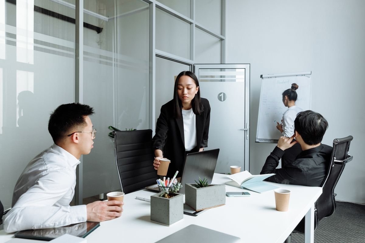 Group of professionals having a meeting in a modern office